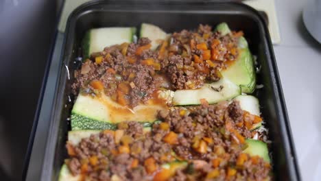 zucchini with ground beef and vegetables - close up