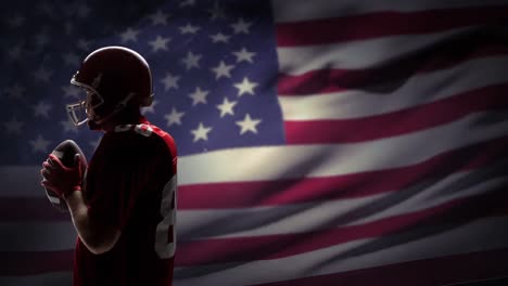 animación de un jugador de fútbol americano sobre la bandera de los estados unidos