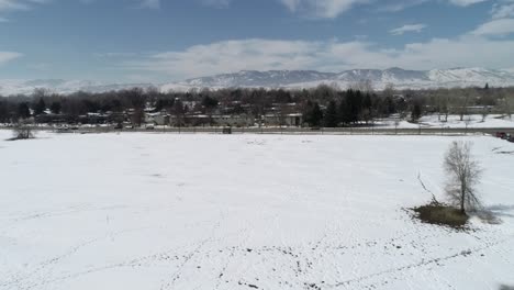 a flight above a snowy field in fort collins colorado march 2021 after historic snow storm