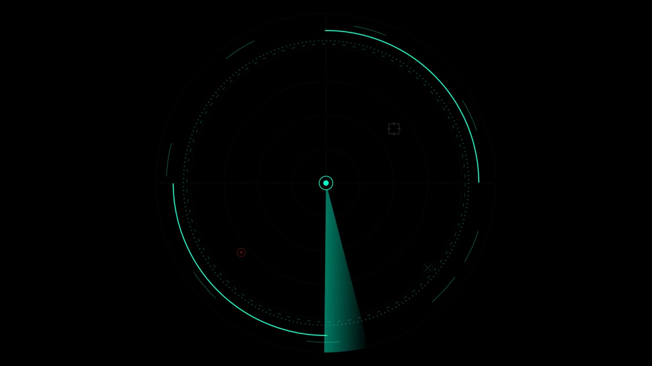 Interfaccia di schermo radar digitale in scansione su sfondo scuro