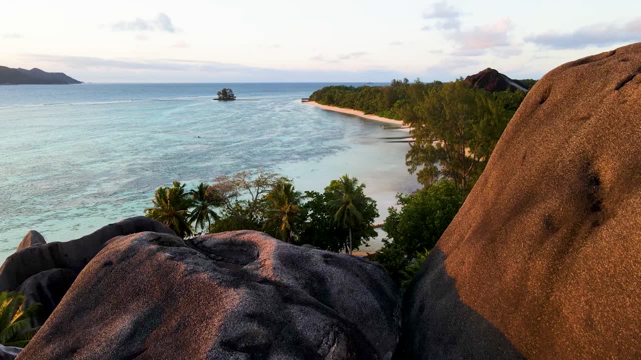 Seychelles La Digue Sunset Beach Rocks Aerial Drone9.mp4