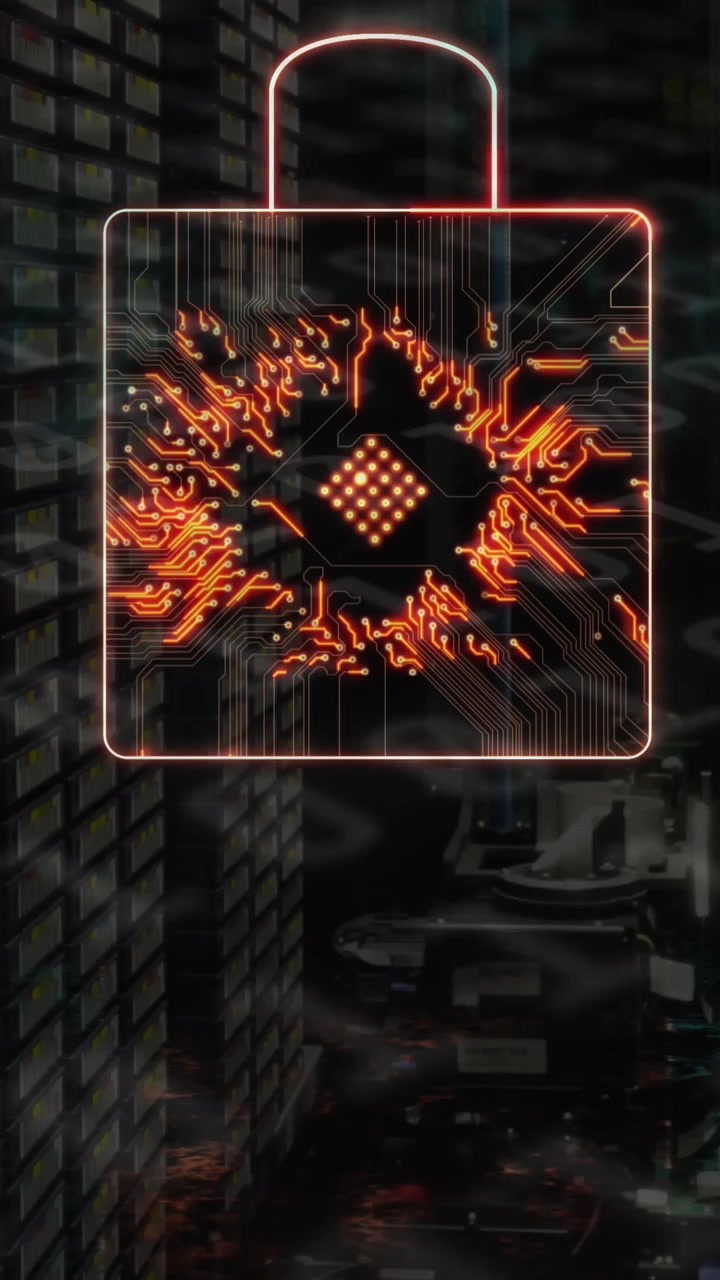 Animazione di un codice QR al neon con una doppia elica di DNA e codifica binaria.