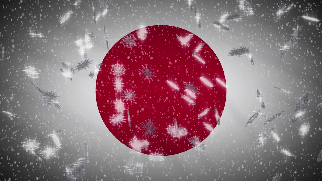 bandera japonesa cayendo nieve en bucle, año nuevo y navidad fondo, bucle