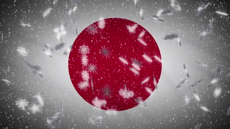 bandera japonesa cayendo nieve en bucle, año nuevo y navidad fondo, bucle