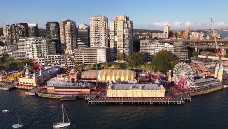 amusement park, tourist attraction north shore sydney. aerial birds eye view, cityscape.