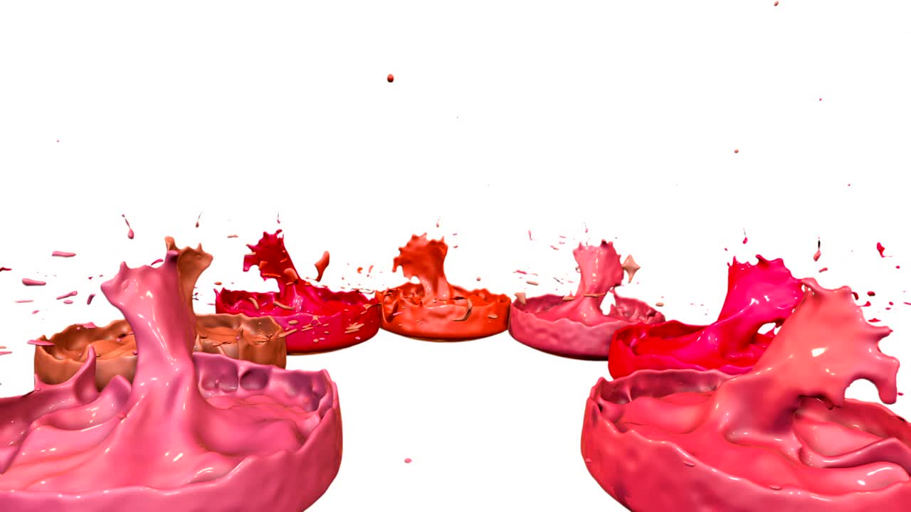 las pinturas bailan con la desaceleración del tiempo en fondo blanco. simulación de salpicaduras 3d de tinta en un altavoz musical que reproduce música. salpicadures como un fondo brillante en ultra alta calidad 4k. tonos de rojo 13