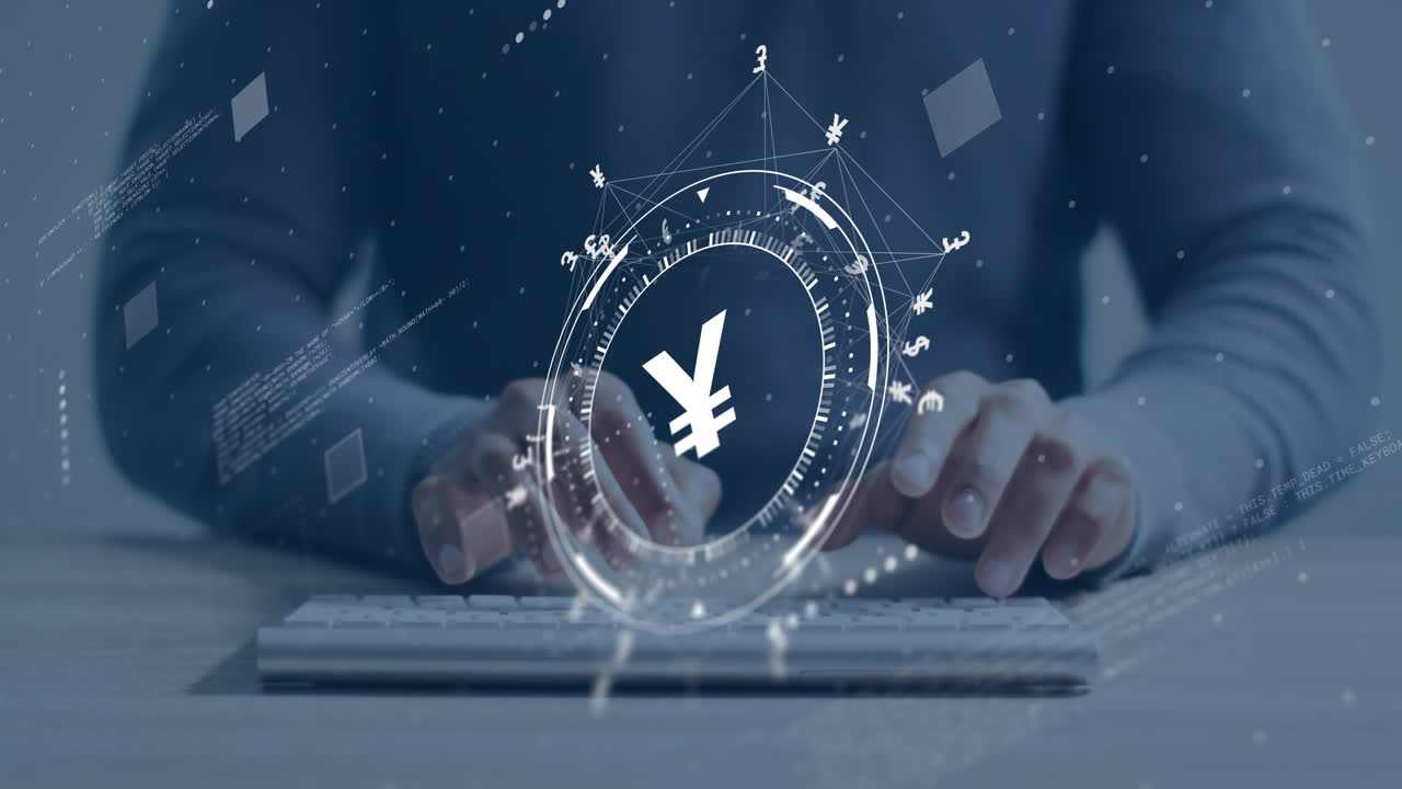 엔 기호의 애니메이션, 네트워크 및 데이터 처리가 컴퓨터를 사용하여 카우카시안 남자