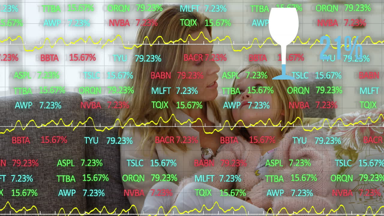 백인 어머니가 딸을 포옹하는 데이터 처리의 애니메이션