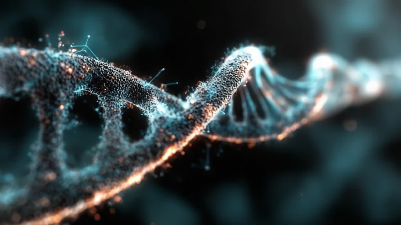 Una Visualizzazione Straordinaria della Struttura del DNA che Evidenzia la Complessa Elica e i Fondamenti Molecolari della Vita in una Grafica 3D Splendidamente Renderizzata.
