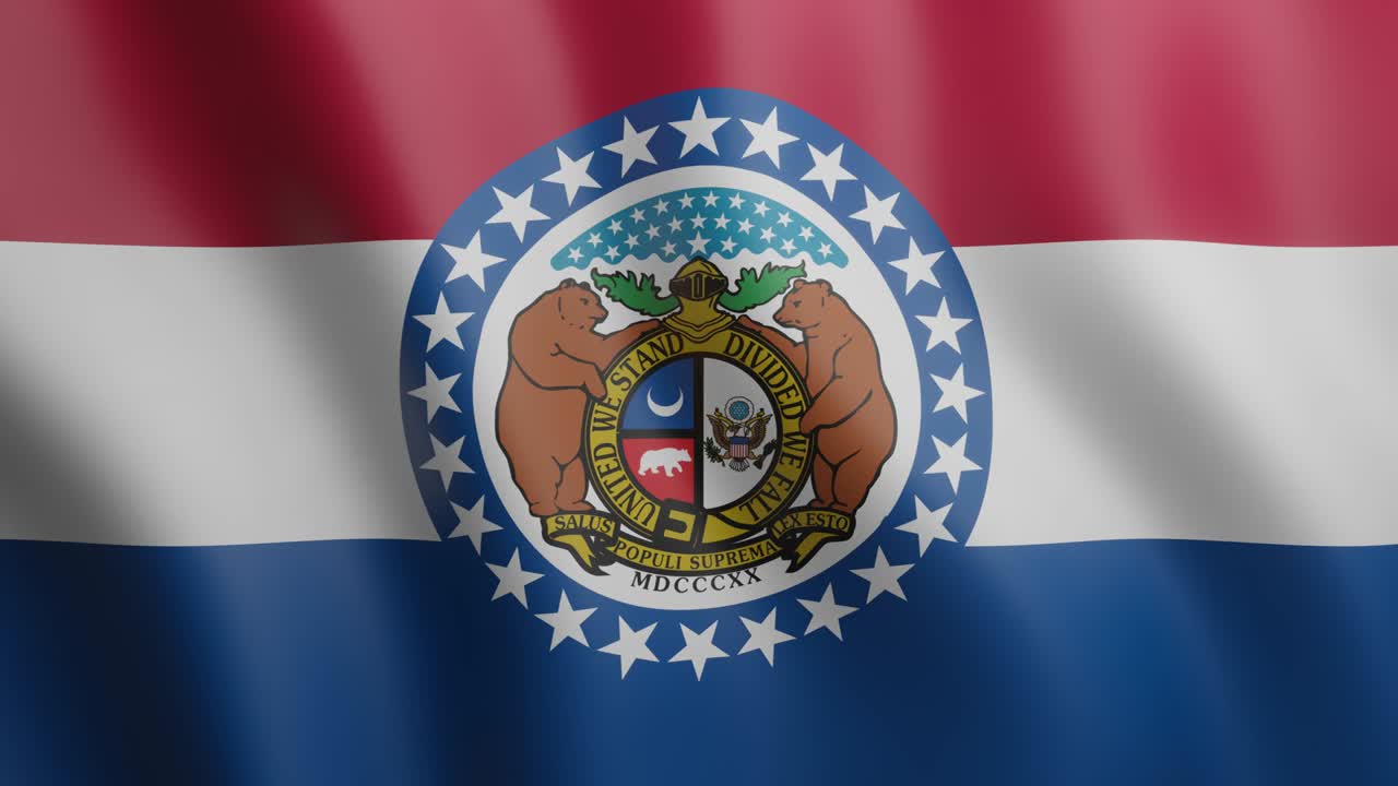 미국 미주리 주의 3d 발을 흔들고, 바람을 배경으로 한 국가 발, 4k 현실적인 원활한 루프 애니메이션 비디오 클립