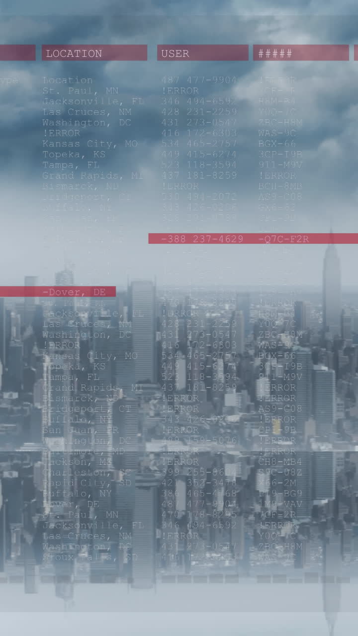 도시 풍경 위의 데이터 처리 애니메이션