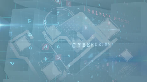 animación de un texto de advertencia de seguridad en línea sobre un candado de seguridad en internet