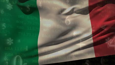 animation of data processing over flag of italy