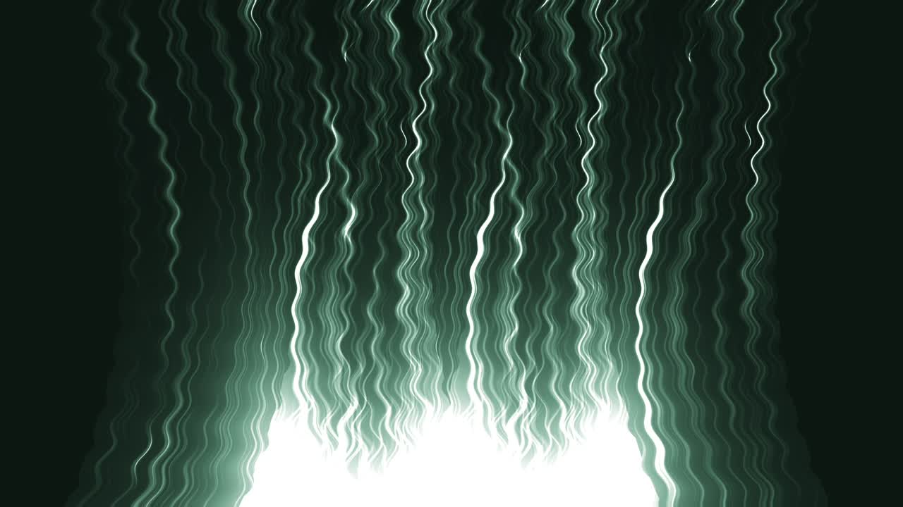 Abstract Glowing Green Wavy Lines Falling Down