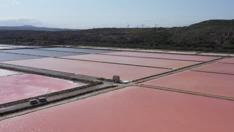 salt production salin de la palme aude occitanie france aerial shot pink