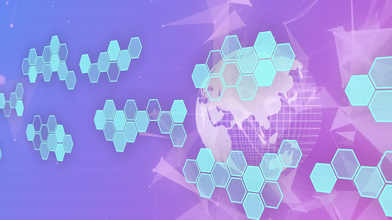 анимация движущихся фигур и глобуса на фиолетовом фоне