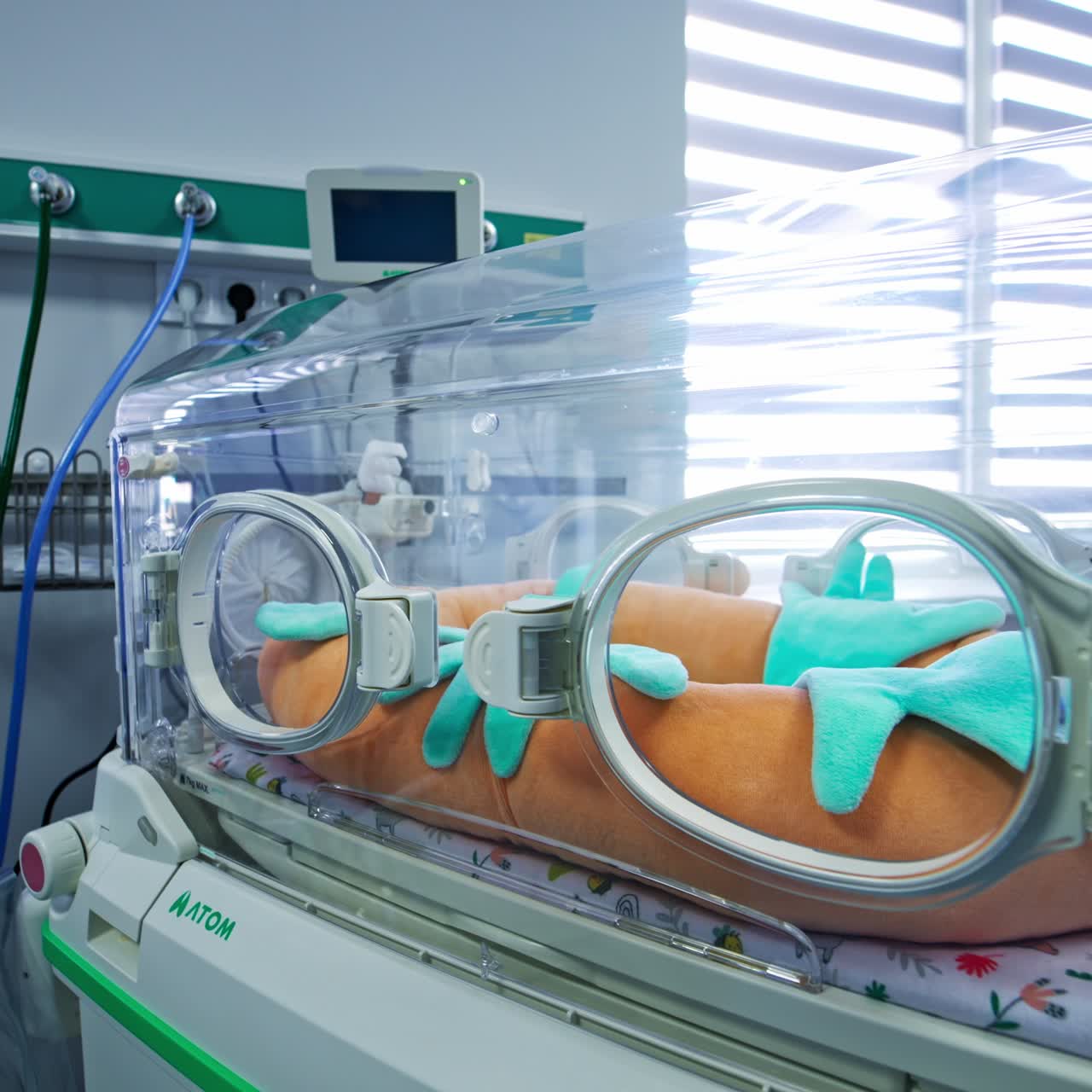 Transparent couveuse bed for new born babies needing special care. Pediatric unit in the maternity hospital. Close up