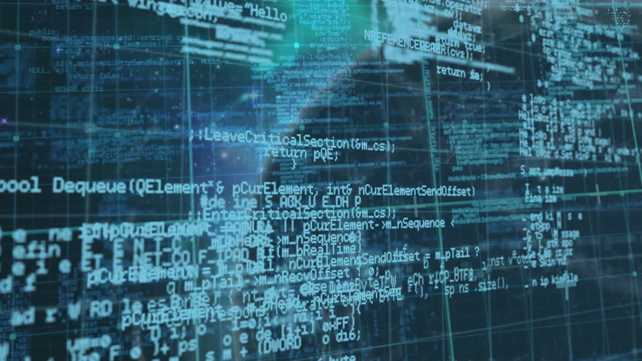 Animation of hooded figure with digital code overlay, suggesting cybersecurity theme