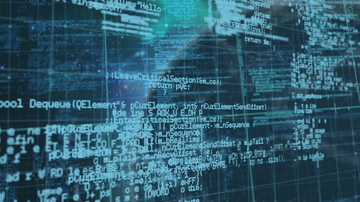 Animation of hooded figure with digital code overlay, suggesting cybersecurity theme