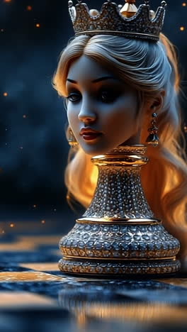 chess queen illuminated under moonlight. a moonlit digital art piece featuring a queen chess piece against an artistic backdrop.