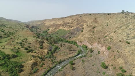 aerial footage of the jordan river flowing in northern israel