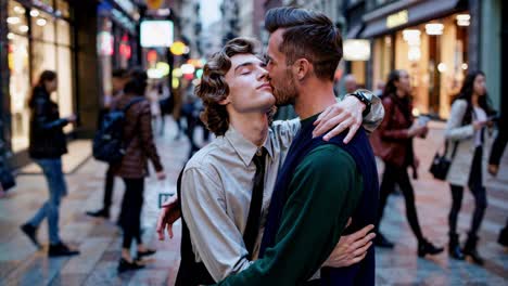 two men kissing in the city