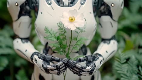 robot holding a flower