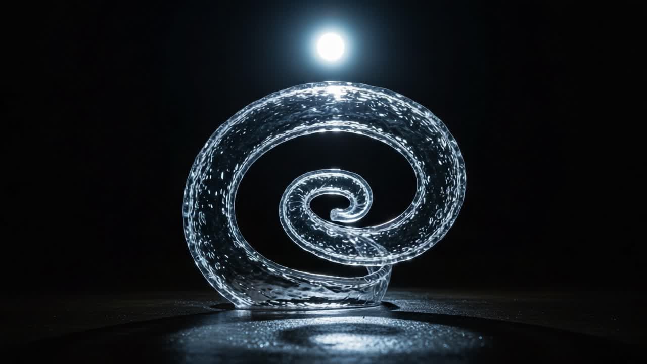Captivating Spiral of Light: A Mesmerizing Glass Sculpture Illuminated from Behind, Showcasing Intricate Patterns and Texture Against a Dark Background
