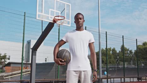 man holding basketball on court