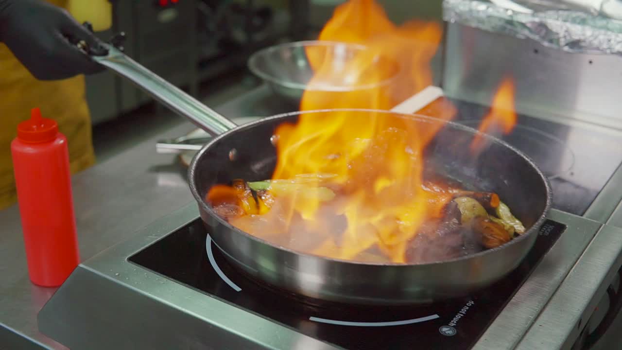 Cooking in a professional kitchen