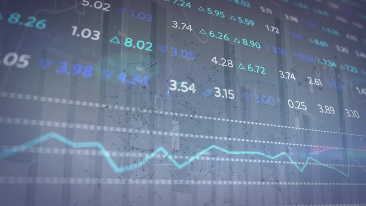 Animazione dell'elaborazione di dati finanziari su sfondo grigio