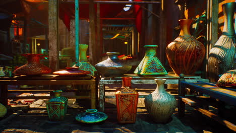 market stalls with pots in a middle eastern bazaar