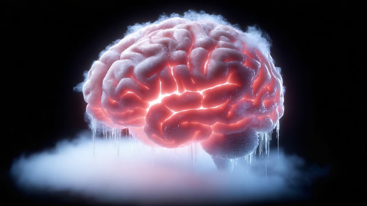 A Visually Striking Representation of the Human Brain Enveloped by Ethereal Mist and Illuminated with a Fiery Glow, Emphasizing Cerebral Complexity and Intricacies