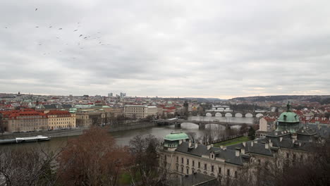 A-view-of-Prague-from-uphill,-Czech-Republic