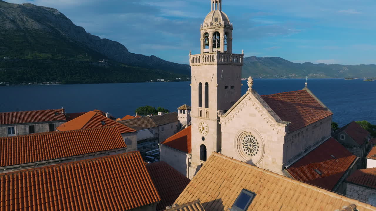 Old Town Korcula In Croatia - Aerial Drone Shot