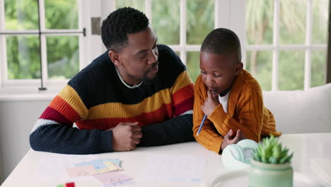 Black-family,-writing-and-father-with-child