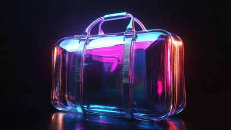 glowing neon transparent suitcase