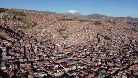 high golden hour aerial over la paz bolivia city buildings skyline