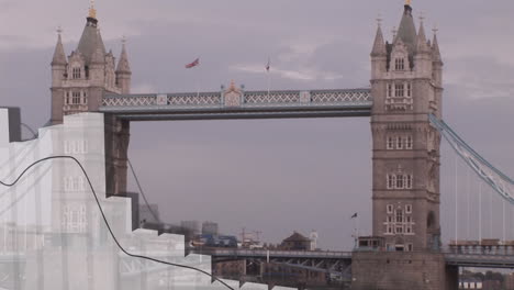 animación del procesamiento de datos estadísticos frente a la vista del puente de londres.