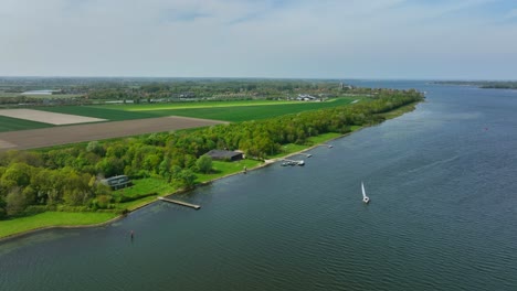 Aerial-view-of-coastline-in-Veere,-Zeeland