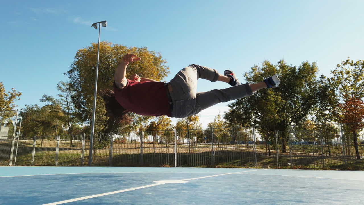 dancing man young talented street dancer breakdancing performing various freestyle dance moves fit