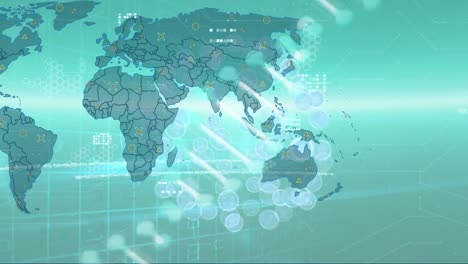 Animación-Del-Mapa-Mundial-Y-Cadena-De-ADN-Sobre-Procesamiento-De-Datos.