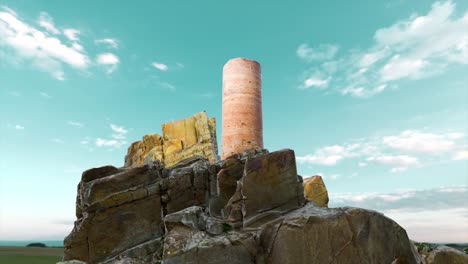 un alto pilar de piedra en una montaña rocosa