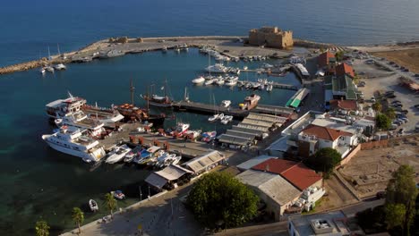 aerial shots of the historical port of paphos, cyprus