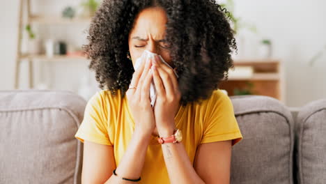 sick, tissue and woman blowing her nose