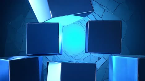 abstract blue cubes with shattered glass