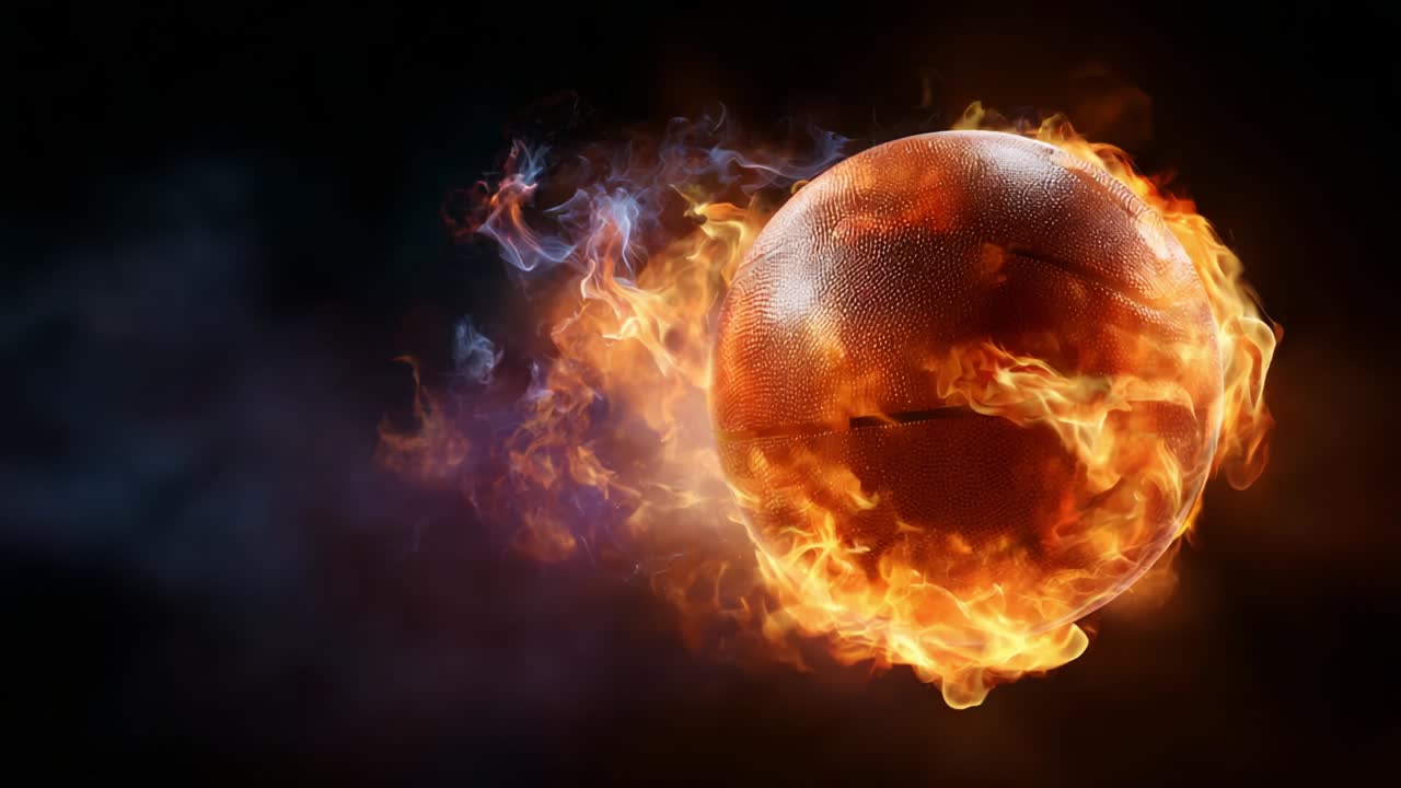 A mesmerizing basketball engulfed in flames creates a stunning visual spectacle that captures the intense energy and dynamism of sports, showcasing the passion and excitement of the game in a dramatic, fiery representation