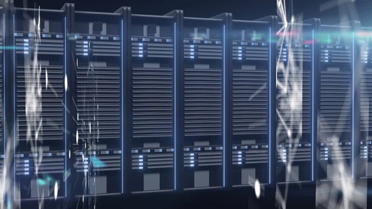 Animation af databehandling og computerserver på sort baggrund