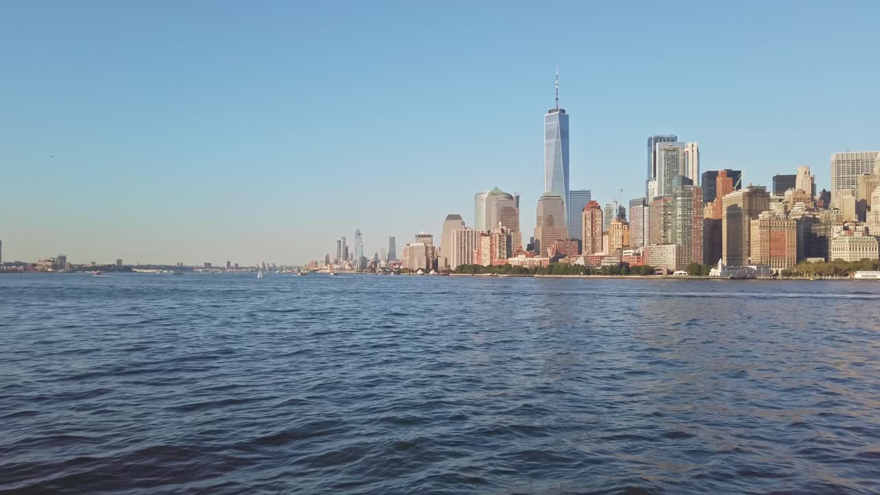 Hudson river and floating boats near New York city