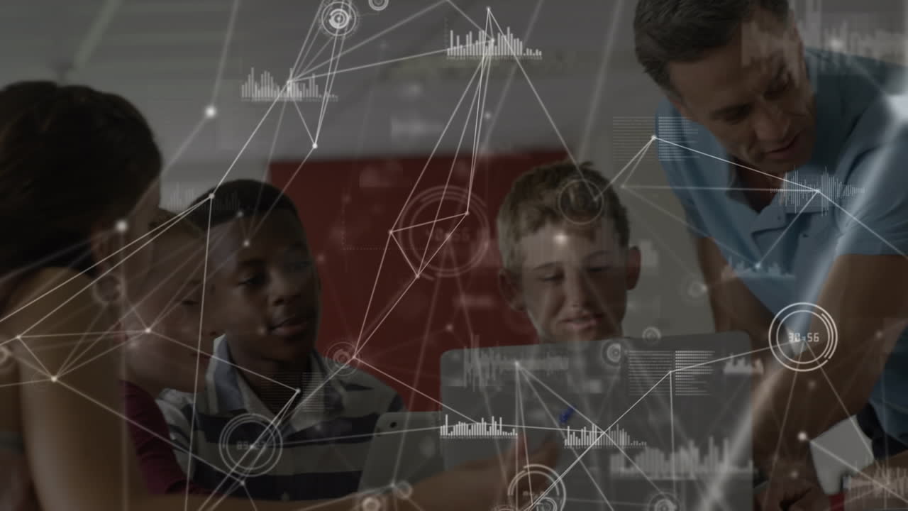 Animation of network of connections over students in classroom